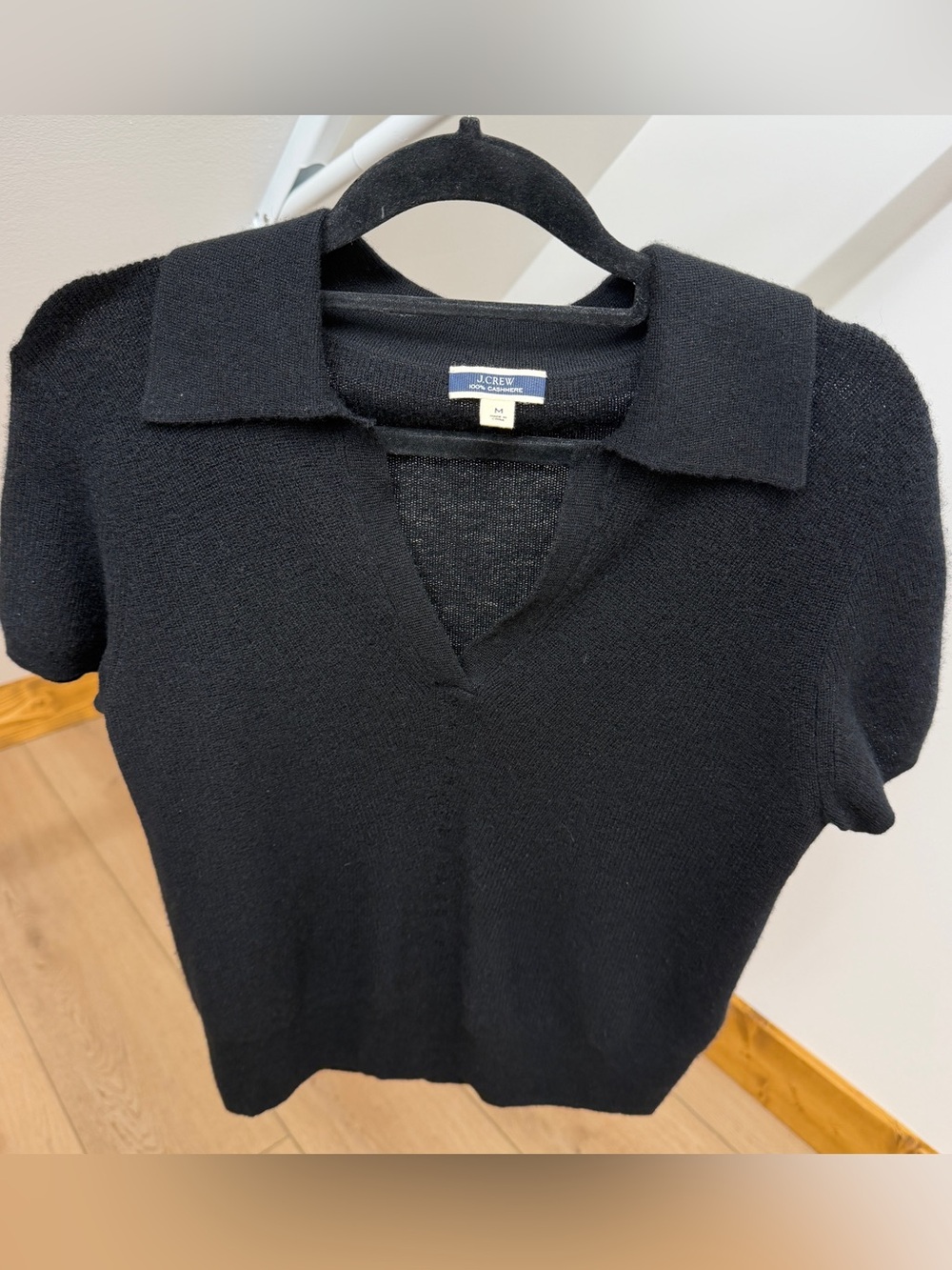 J.Crew 100% Cashmere Featherweight Women’s Short-Sleeve Polo Sweater Black - Med